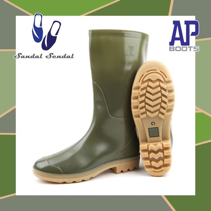 D5 Sepatu Boot Tinggi AP Boots AP 9303 Hijau Sepatu Karet Pria Perkebunan