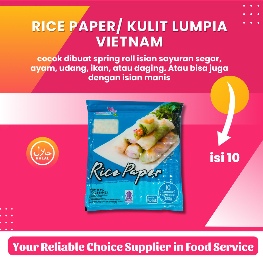 

Jual Rice Paper 100gr (10 lembar) / Banh Trang High Quality Rice Paper / Kulit Lumpia Vietnam Rice Paper / rice roll spring roll (halal) /10 lembar per pak