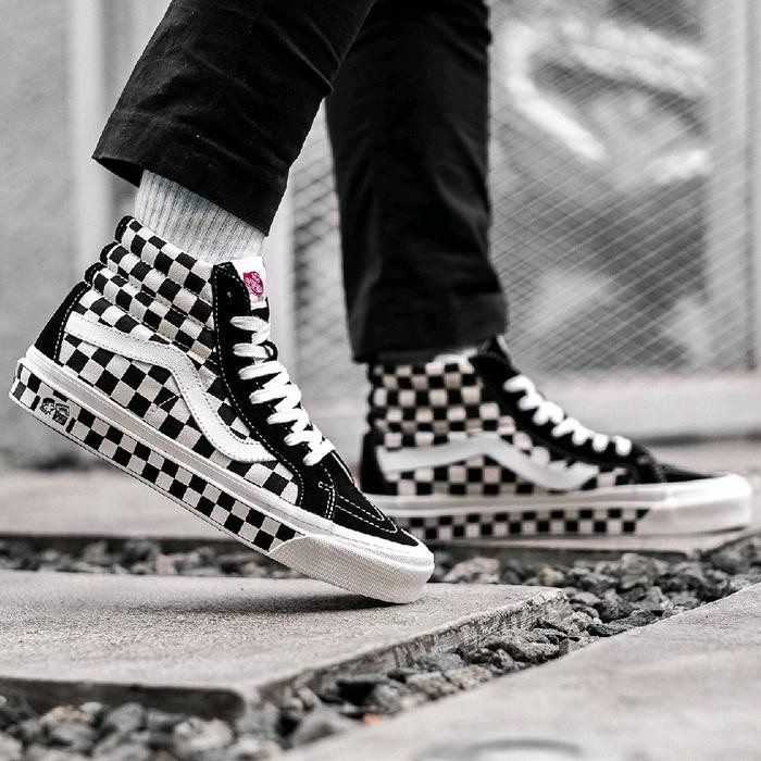 Vans Sk8 Hi 38 Style DX Anaheim Factory Checkerboard Black White Original Shoes Pria Wanita - 39