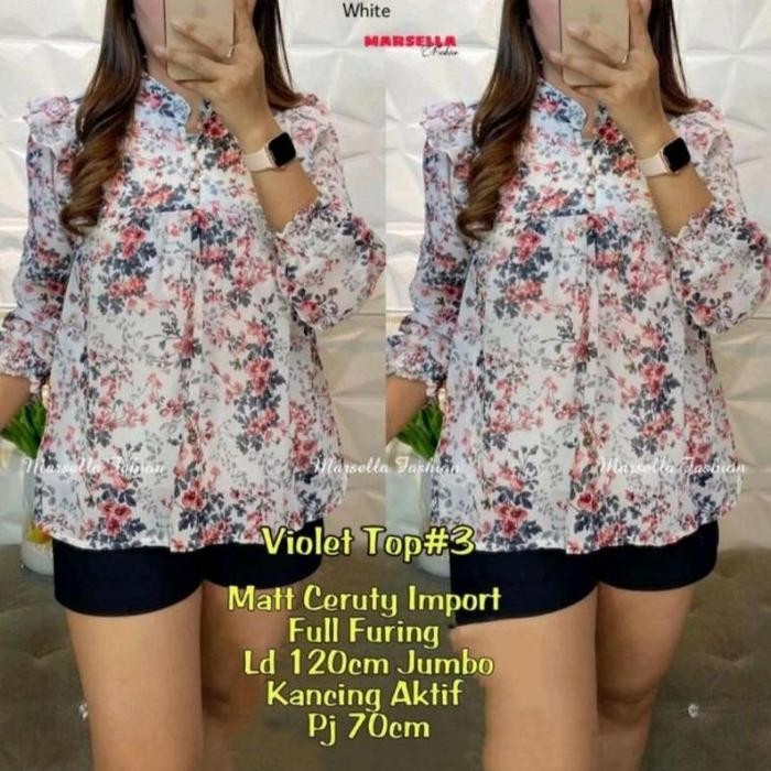 Tamara#2 Blouse Atasan Wanita Ceruty Import Motif Bunga-Bunga Kekinian - Milo, All Size