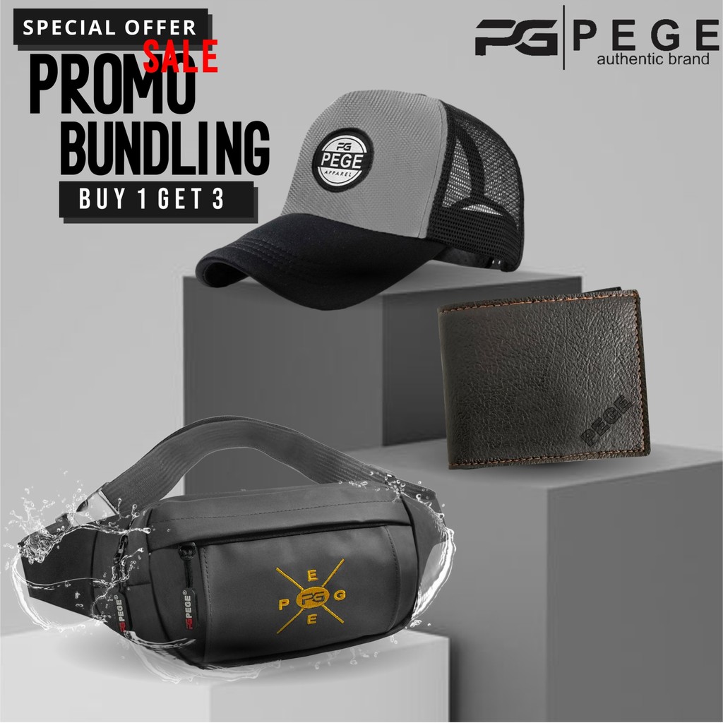 Bundling Paket Hemat Buy 1 Get 3 PEGE Thanos Waistbag Waterproof Topi Dompet Distro - PG Bundling 11