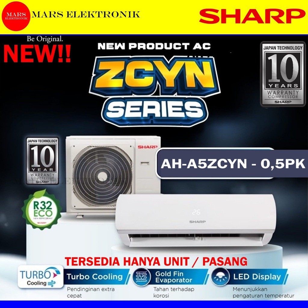 AC SHARP AH-A5ZCYN / AH-A5ZEY SPLIT - 0,5PK  AH A5ZCYN / AH A5ZEY  - 1/2PK - PENDINGIN RUANGAN SHARP