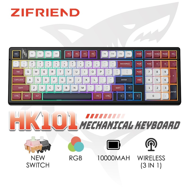 NEW ZIFRIEND HK101 Wireless Keyboard RGB 5PIN Hotswappable Mechanical Gaming Keyboard PREMIUM