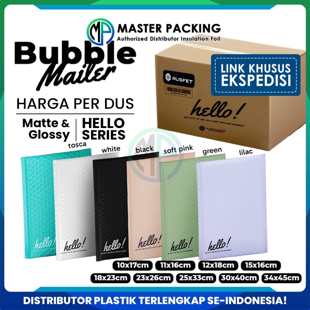

Amplop Bubble Mailer HARGA PER-DUS Rusfet Hello Series / Security Bag Mailer Solid Color [EKSPEDISI]