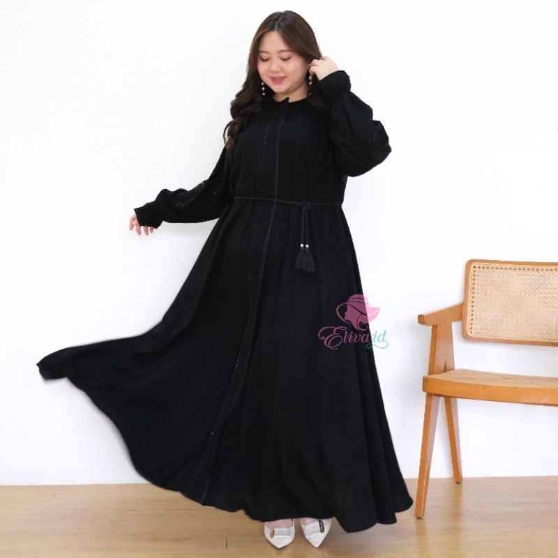Jumbo Abaya Gamis Ermina Hitam Jetblack Turkey Umrah Haji ld 130  140 cm