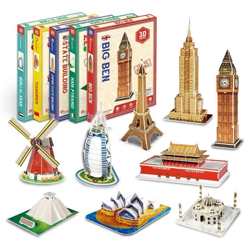 3D Paper Puzzle Word Famous Buildings Tower Bridge Jigsaw Assembled Model Craft DIY Educational Toys