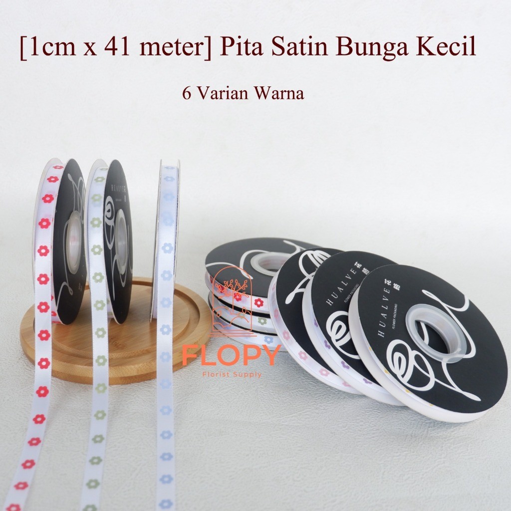 

[1cm x 41 meter] Pita Satin Bunga Kecil / Pita satin Motif Bunga