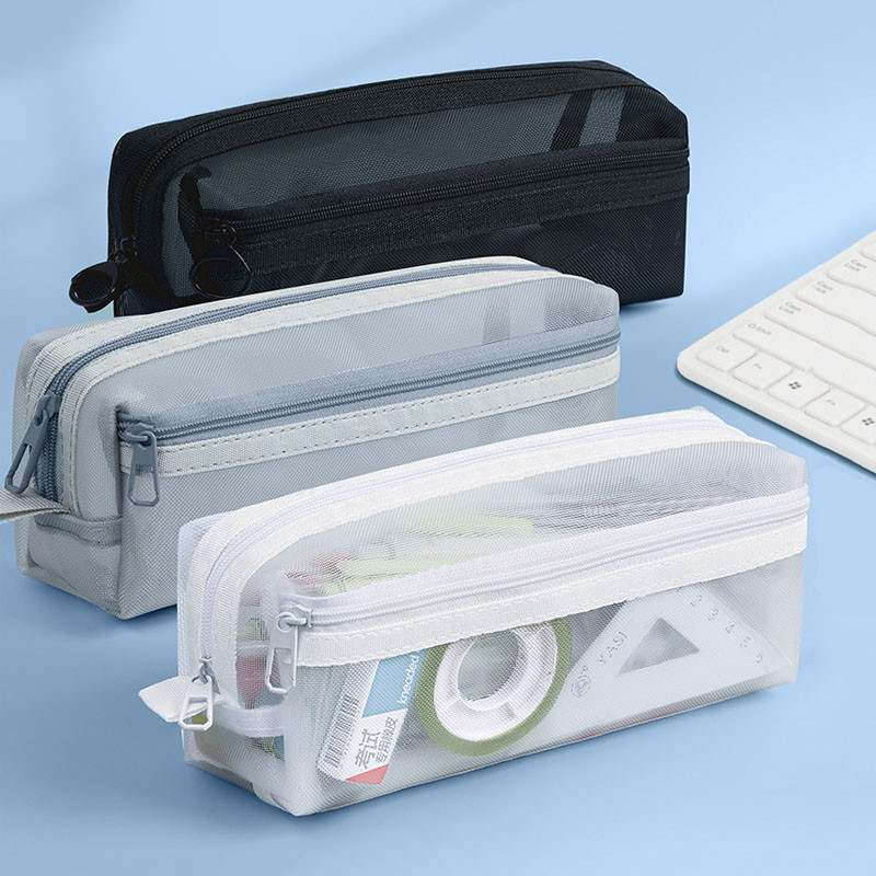 

Large Grid Mesh Pencil Case Compartment Pen Bag Clear Handheld Multifunction Pencil Pouch Stationary Transparent Makeup Bag