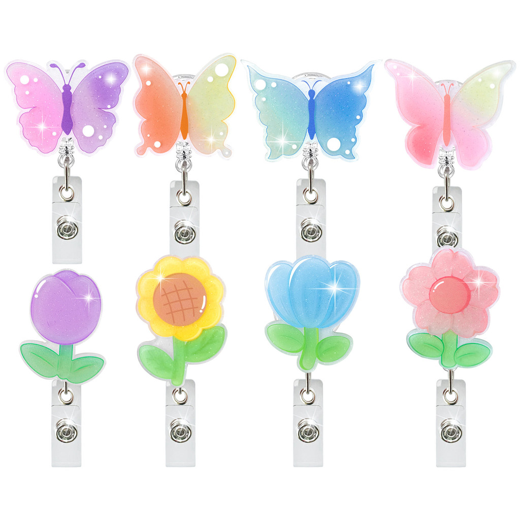 

Work Card Clips Butterfly Crystal Chest Card Retractable Badge Reel Nurse Badge Clip Hospital Badge Holder ID Card Clips