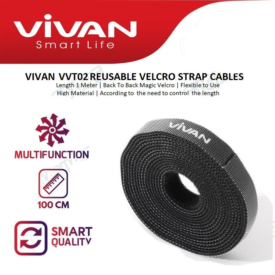 Vivan VVT02 Reusable Velcro Strap Cable Ties PANJANG 1METER - Pengikat Klip Kabel Original Resmi