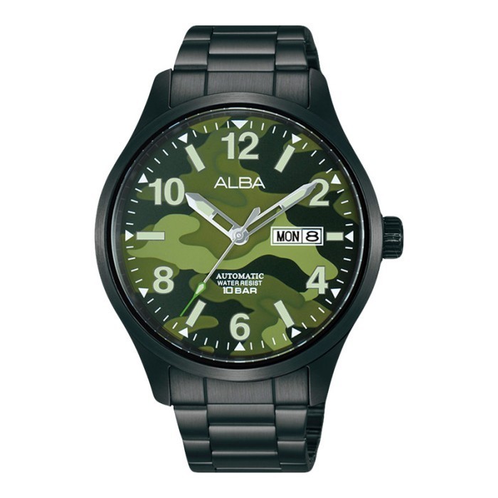 JAM TANGAN PRIA ALBA AL4313 AL4313X1 ANALOG AUTOMATIC STAINLESS STRAP MECHANICAL BLACK