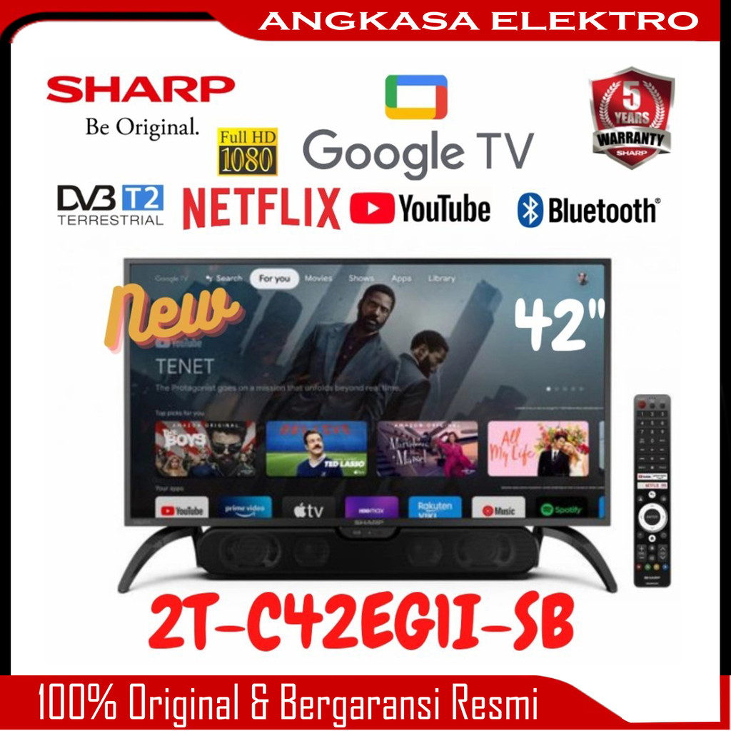 SHARP 42 INCH GOOGLE TV SOUNDBAR FHD 2T-42EG1i-SB GARANSI RESMI 5 TAHUN