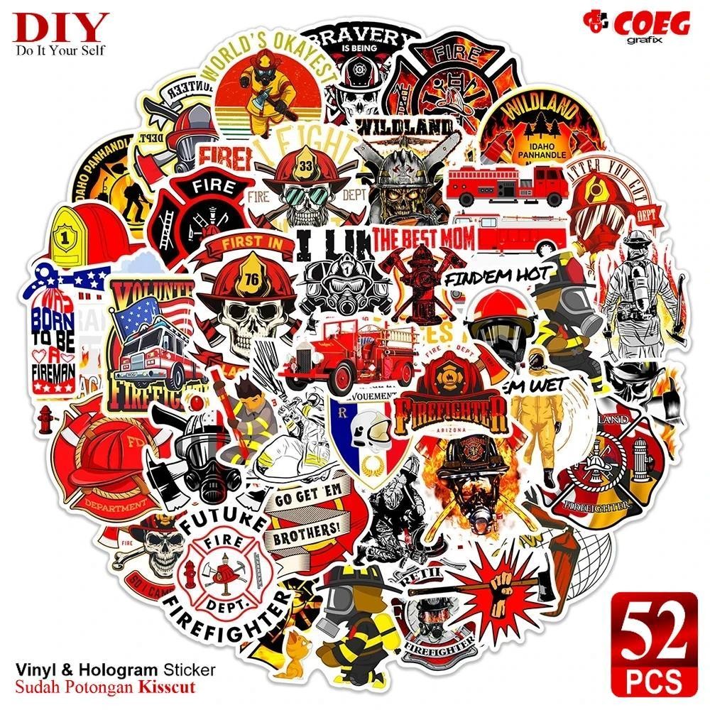 

52 PCS Stiker Pemadam Kebakaran Fire Hero CG71 - Stiker Vinyl Tahan Air untuk Skateboard, Laptop, Mobil, Motor, Gitar, Casing HP, Sepeda, Mainan Anak