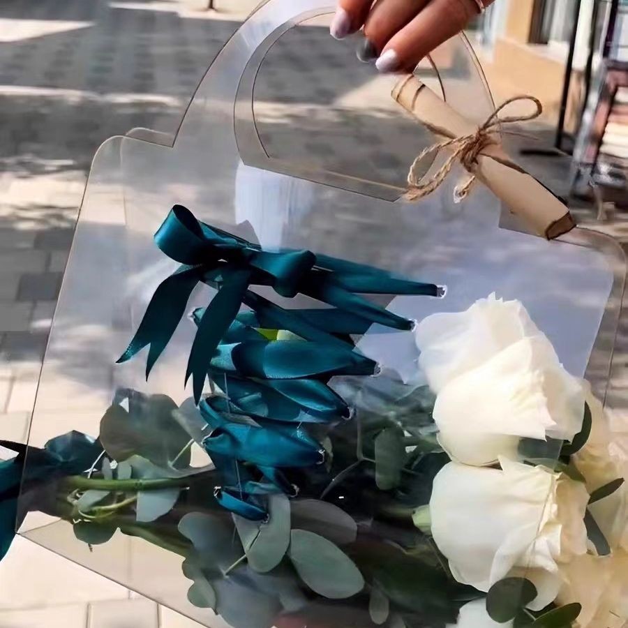 

Transparent Flower Bouquet Bag With Handle Fresh Flower Wrapping Handbag Party Gift Contatiner Packing Bag Wedding Rose Gift Box