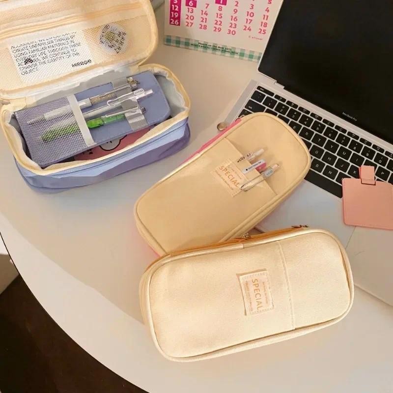 

Chic Minimalism Aesthetic Pencil Case for Student Korean Makeup Makeup Case Portable Large Capacity Stationery Storage Bag