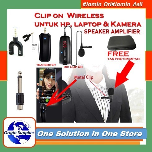 Clip On Mic Microphone Lavalier Wireless UHF Untuk HP Laptop Komputer