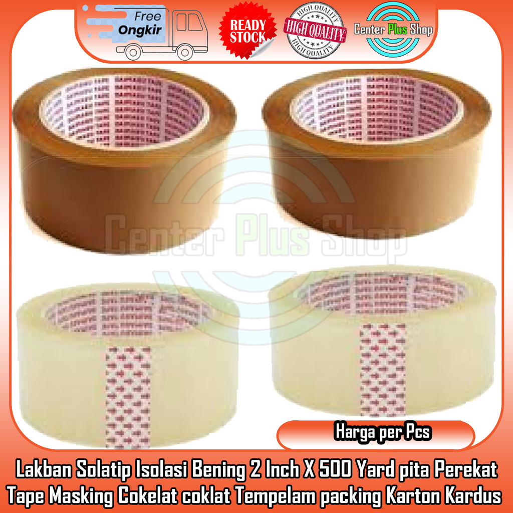 

Lakban Solatip Isolasi Tape Masking Bening 2 Inch X 500 Yard 300 Meter Panjang Pita Perekat Cokelat coklat Tempelan Karton Kardus kertas Peralatan Atk Prekat penyenggel penyambung pelindung FRZ Packing pack Paket