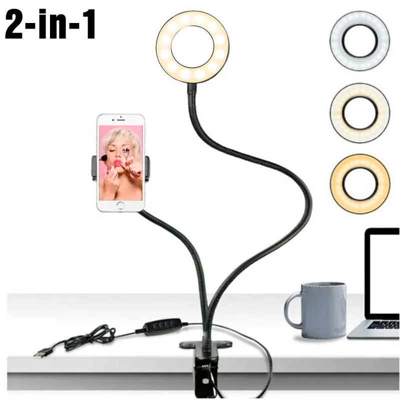 

Universal Flexible Mobile Phone Holder with Selfie Ring Light Office Lazy Bracket Desk Lamp LED Light for Live Stream Fill light