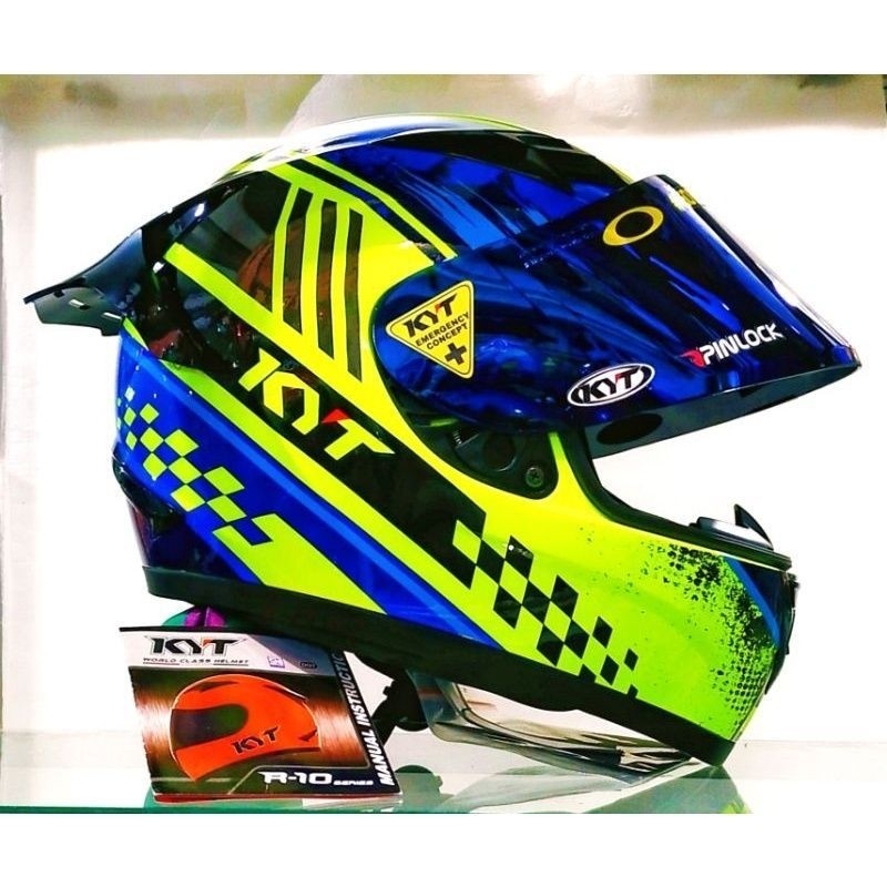 Helm KYT R10 Seri #4 Yellow Fluo / BluePaket Ganteng Original