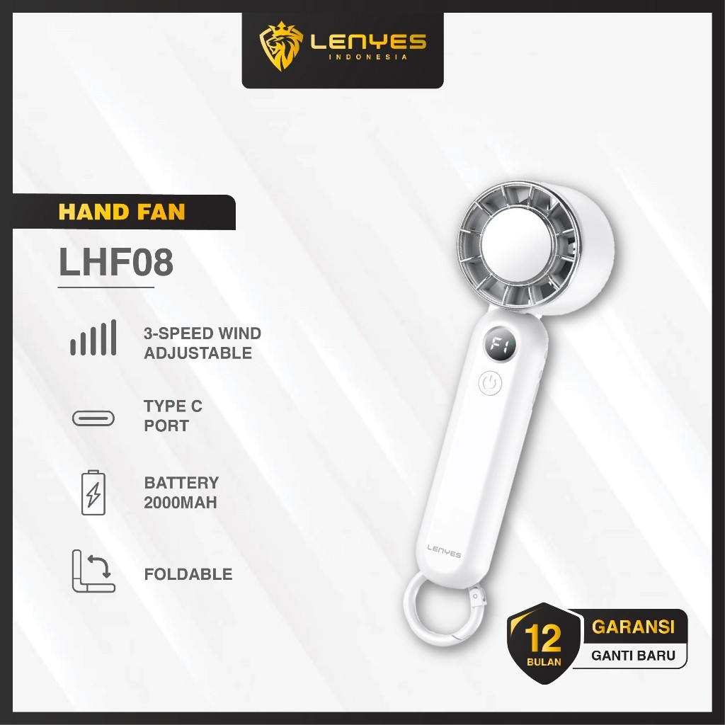 Kipas Angin Genggam LENYES LHF08 Mini Fan Portable 3 Speed Wind Adjustable LED Digital Display With Stand