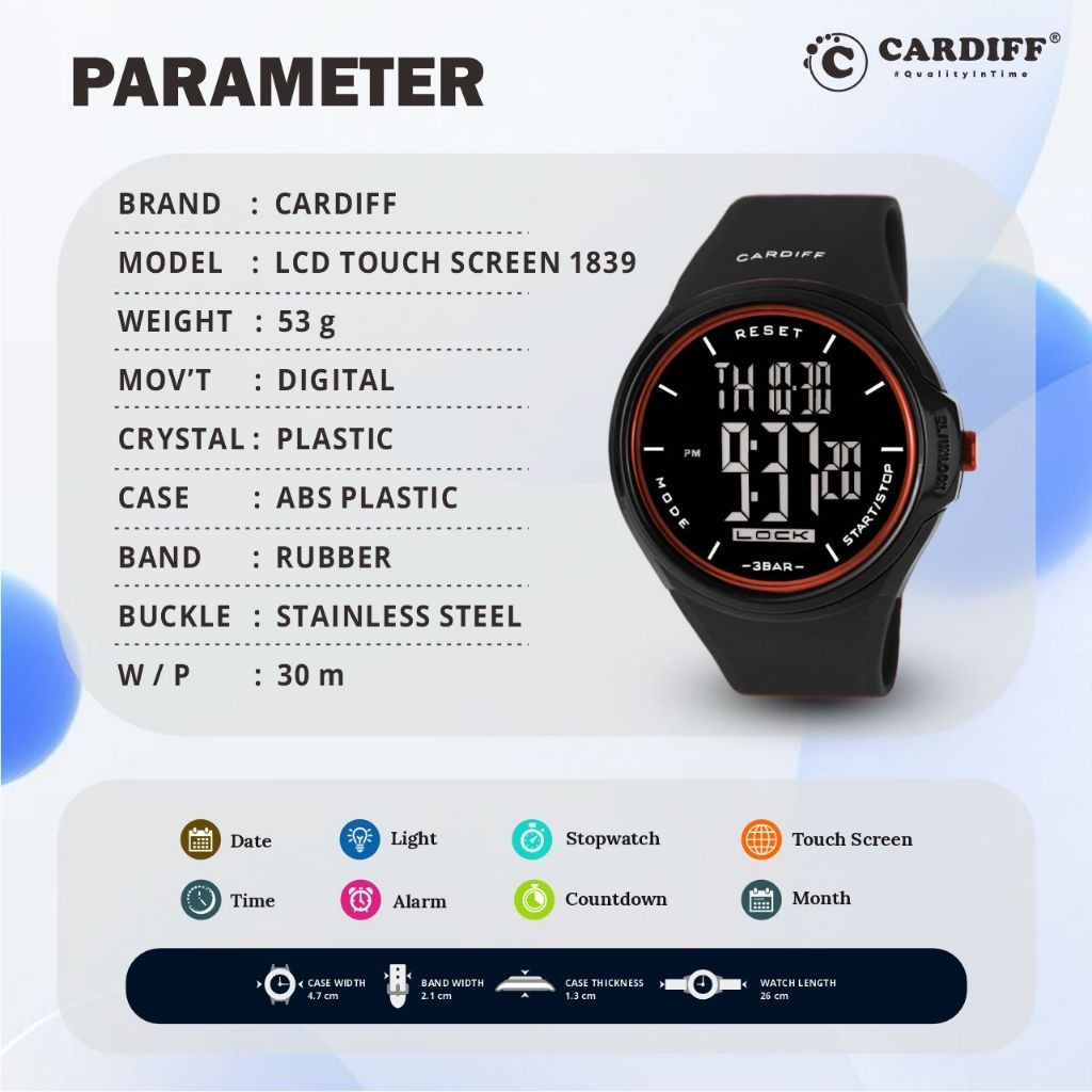 Cardiff Jam Tangan Digital LCD Touchscreen 1839