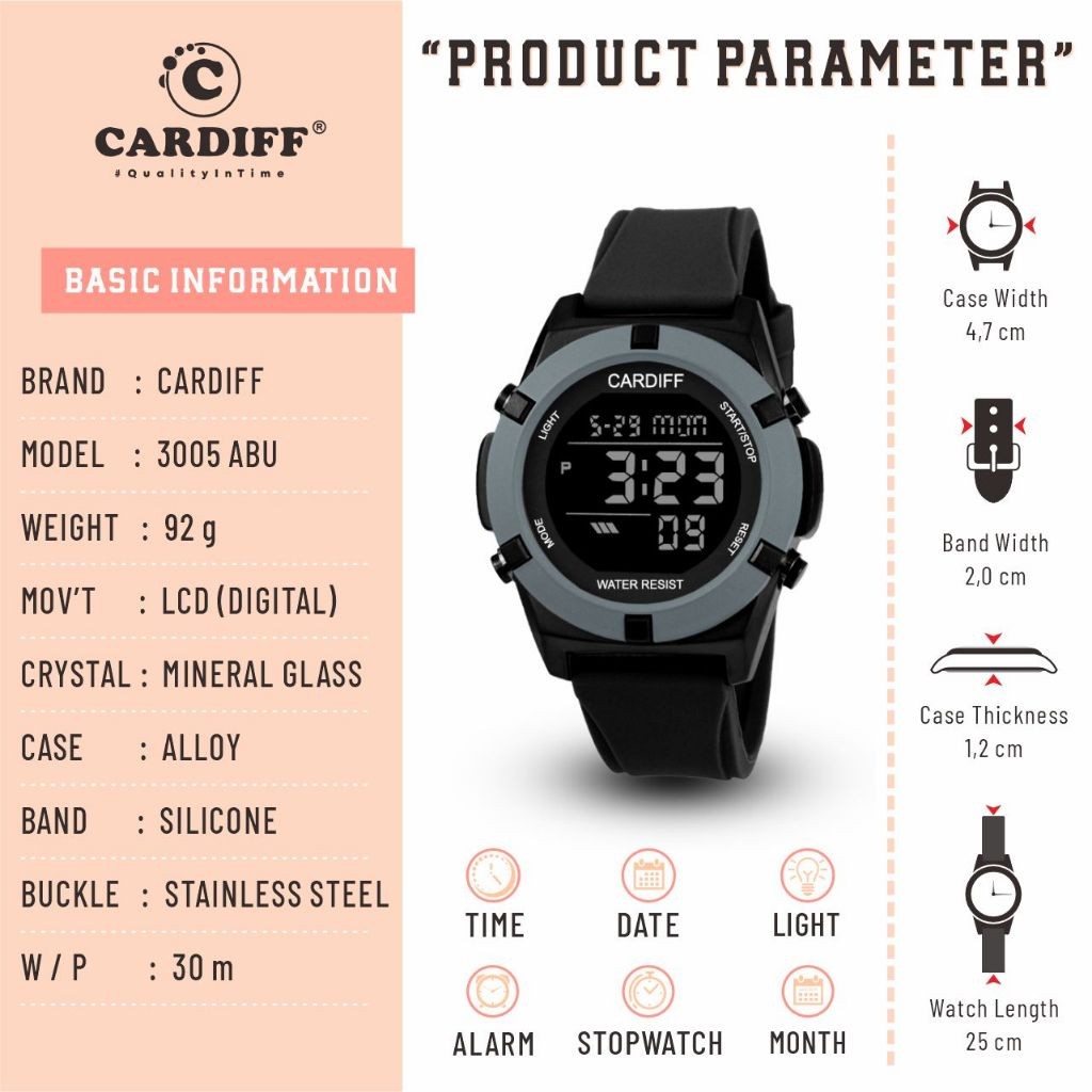 CARDIFF LCD 3005 Jam Tangan Karet Sport Unisex