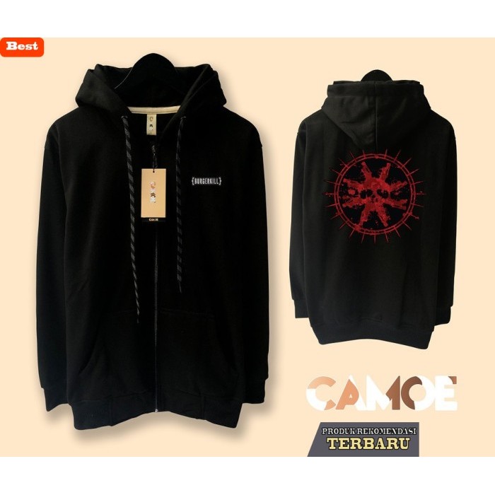 hoodie pria keren Jaket Hoodie Zipper Burgerkill Logo - S