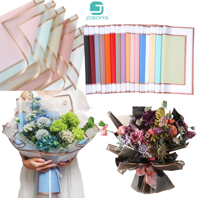 

Transparent Gold Frame Cellophane Double List Flower Wrapping Waterproof Paper Kertas Buket Bunga