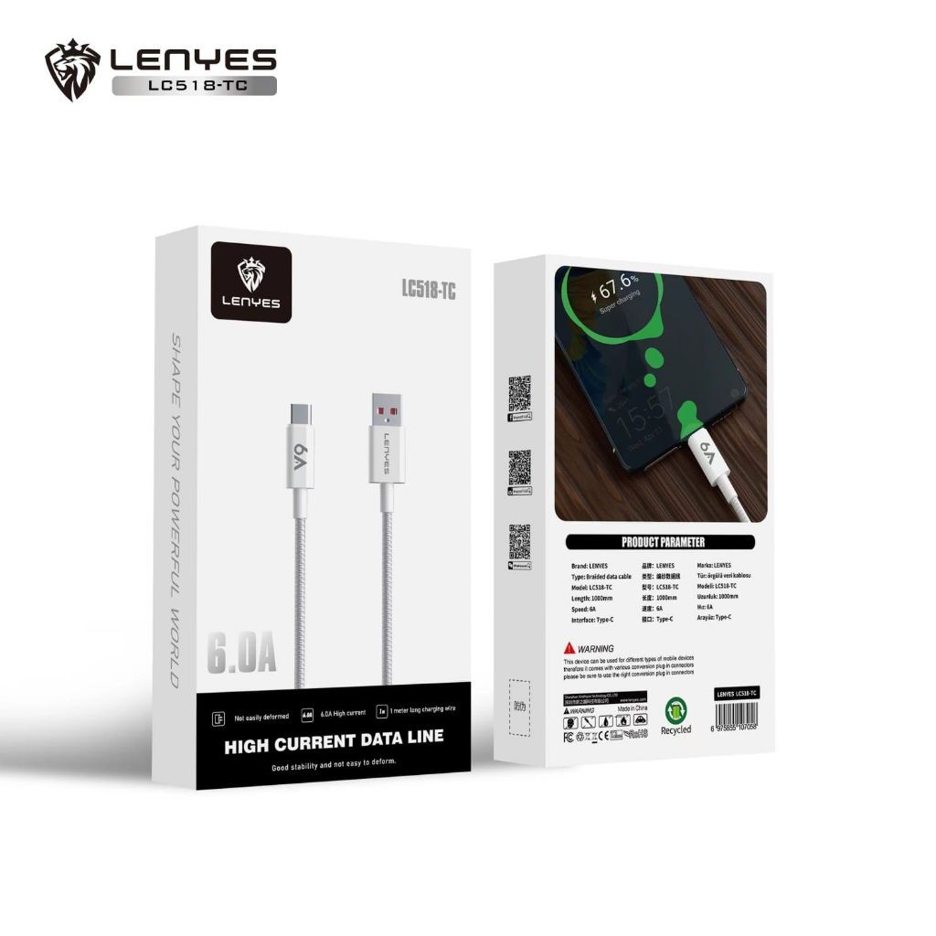 Kabel Data LENYES LC518 6A Fast Charging Universal Sync Data Cable Charger Nylon 1m