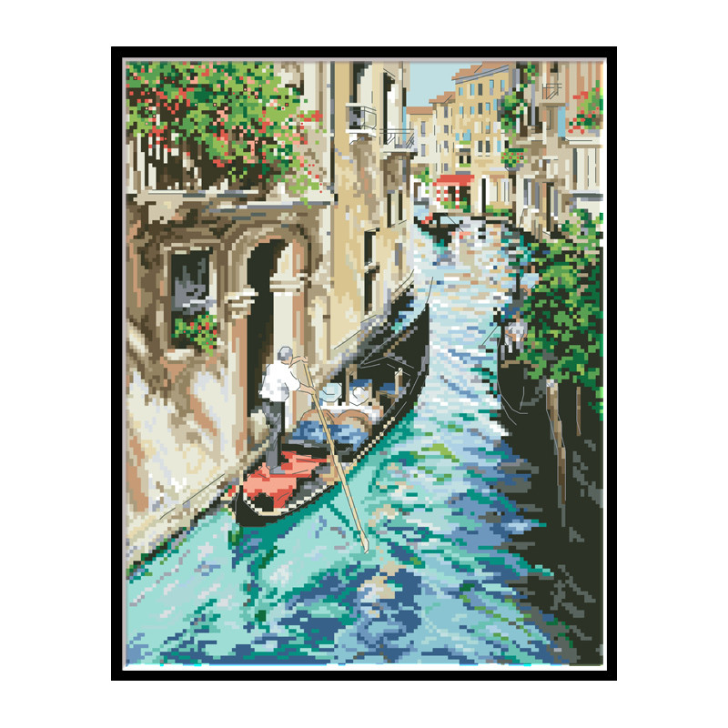 

Water City View Stamped Cross Stitch Kits Pattern Printed Fabric Embroidery Needlework Crafts 11CT 14CT DIY Home Decor Paintings