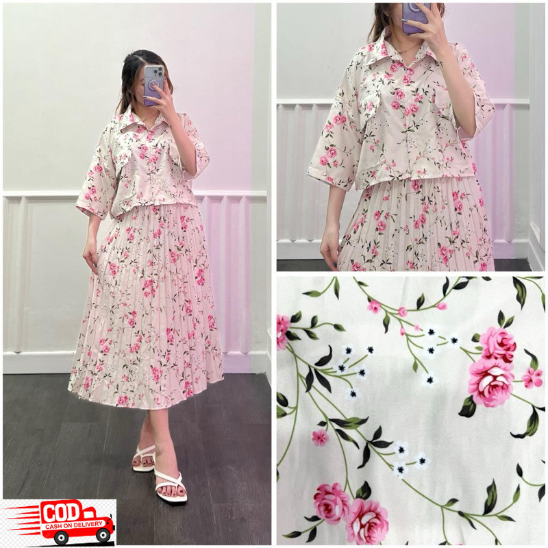 RD FASHION - One Set Fuji / One Set Clara Kemeja Crop & Rok Midi Plisket