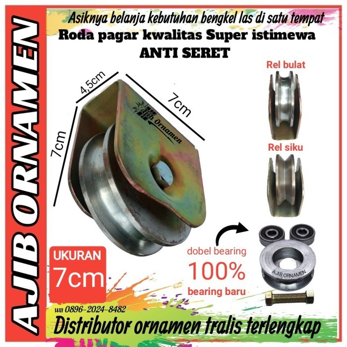 roda pagar roda bubut pintu gerbang super black 7cm
