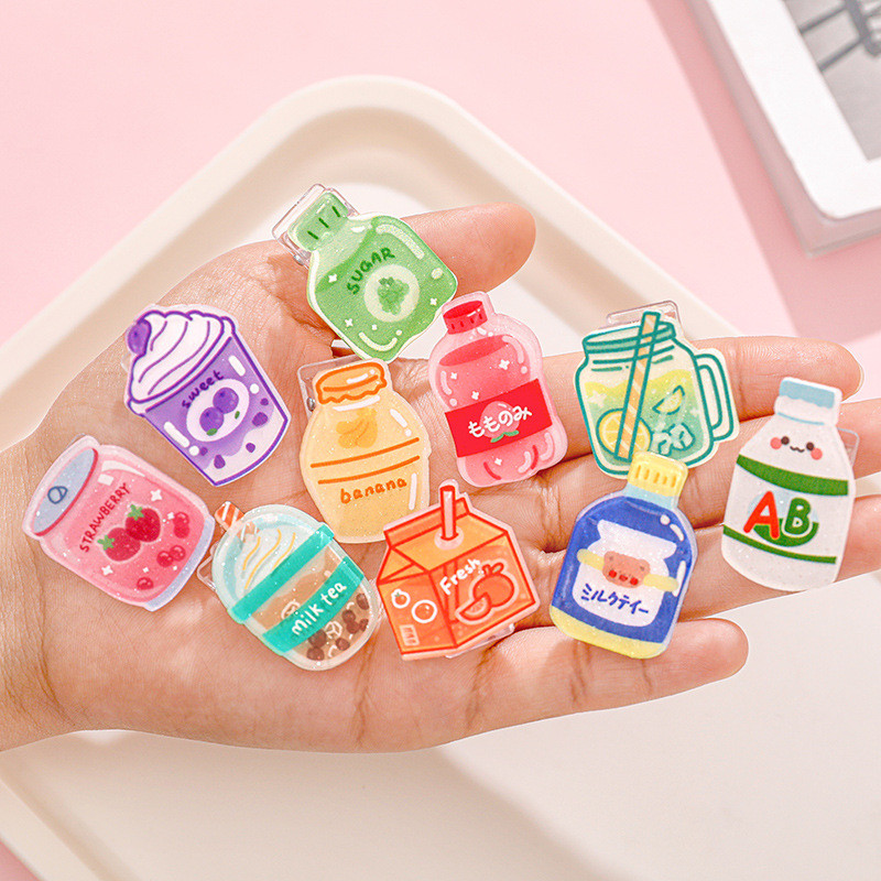 

5pcs/lot Cartoon Beverage Bottle Clips Cute Acrylic Decorative Clips, Student Stationery Gifts, Test Paper Clips Ins Small Clips