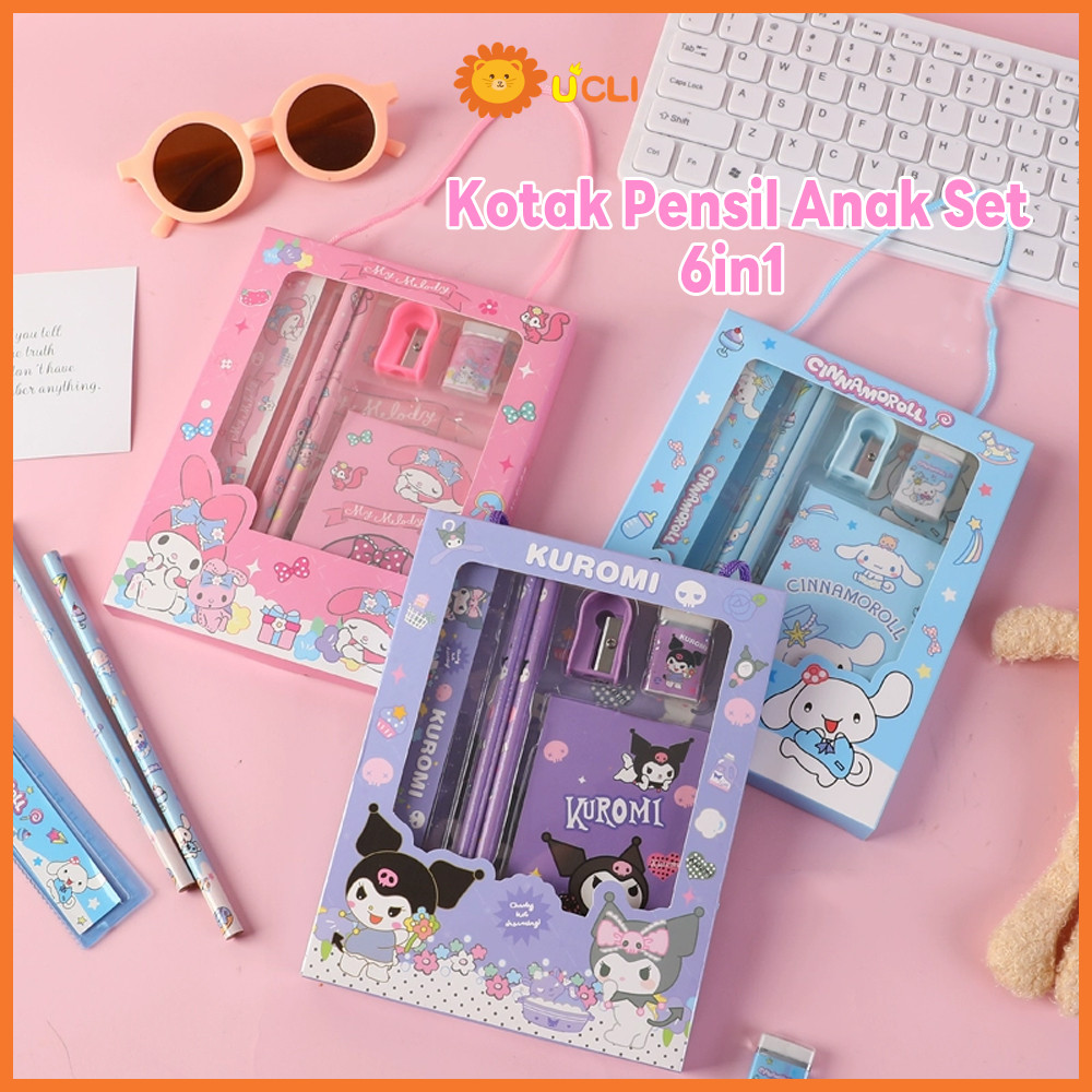 

Ucli 6pcs/set Kotak Pensil Anak Set Stationery Untuk Hadiah Anak Alat Tulis Set Karakter