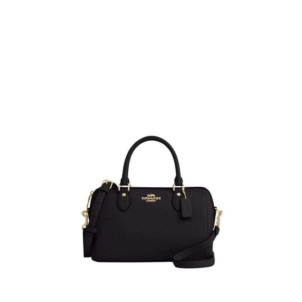 COACH Rowan Satchel Bag Pebbled Leather Gold Black