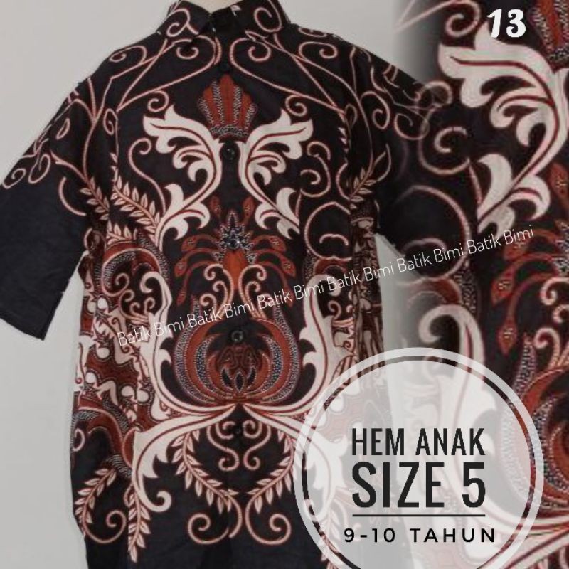 Hem batik anak laki-laki kondangan lengan pendek usia 9-10 tahun