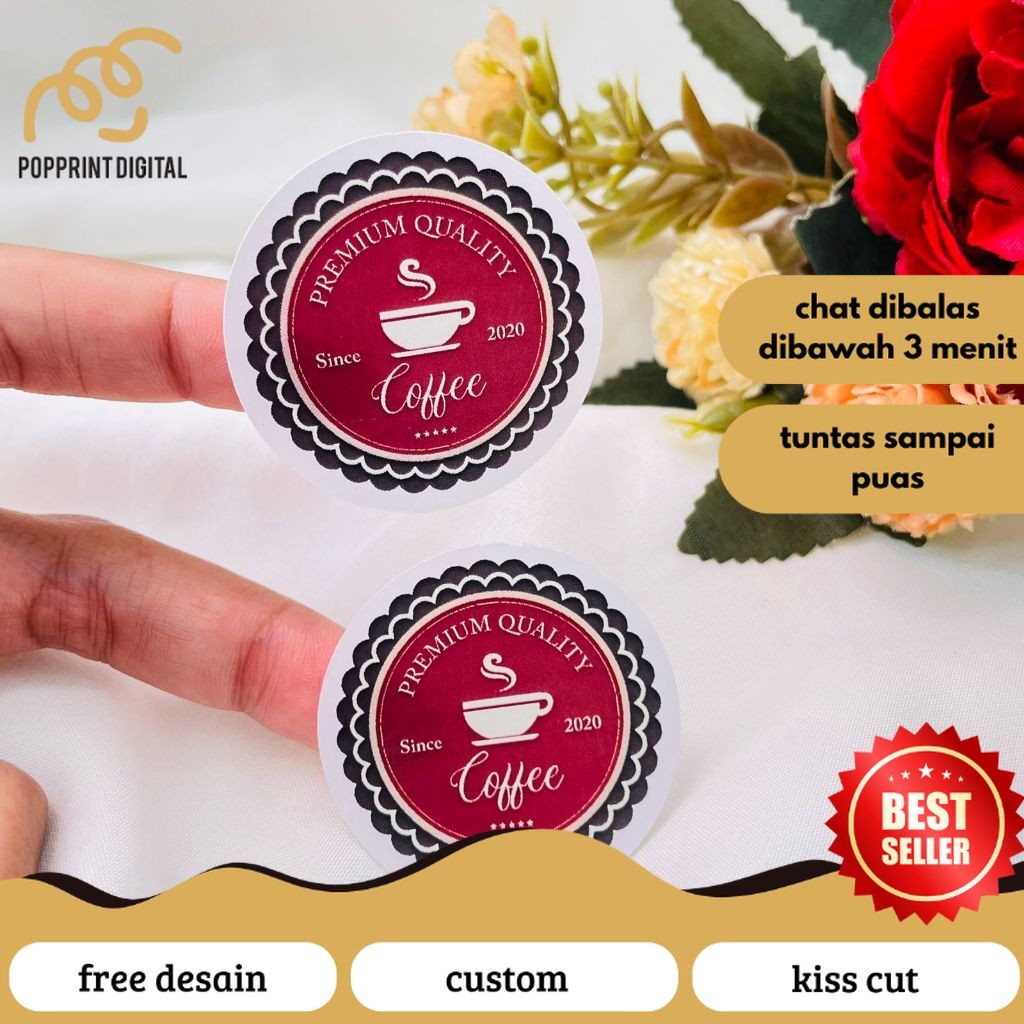 

PopPrints 5-8 Stiker Label Minuman Coffee Sticker Tema Coffe Bulat Chromo Free Desain Kopi Uk.Sedang