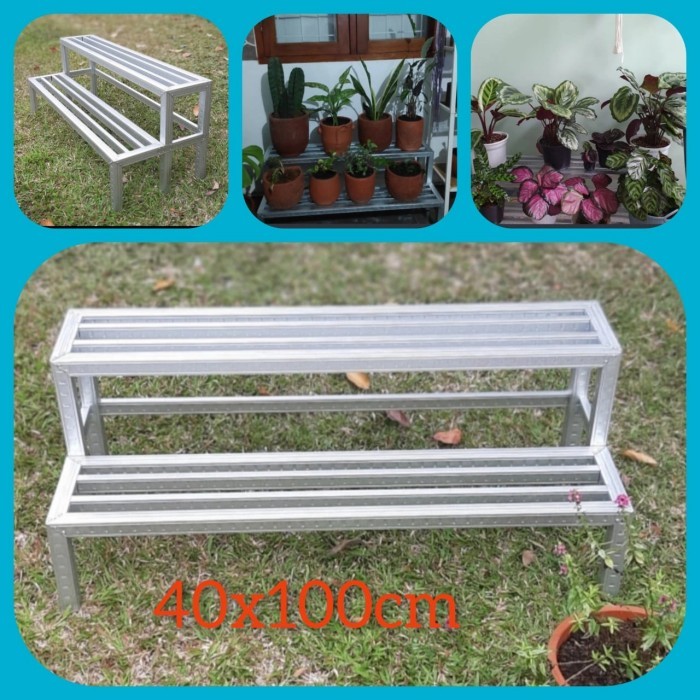 rak pot bunga besi bersusun minimalis - panjang 100cm