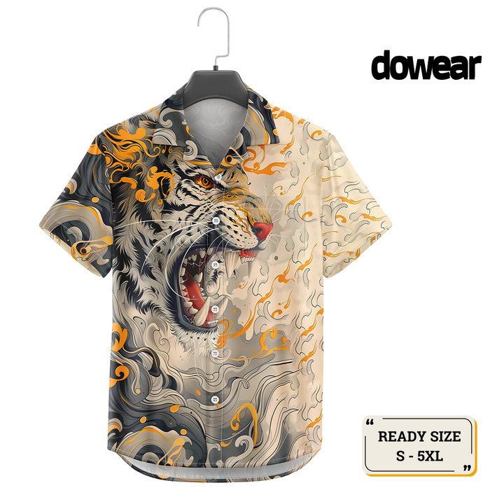 Hem Baju Shirt Kemeja Motif Pria Wanita Unik Bermotif Premium Oversize Jumbo MACAN COKLAT 399 - Dewa