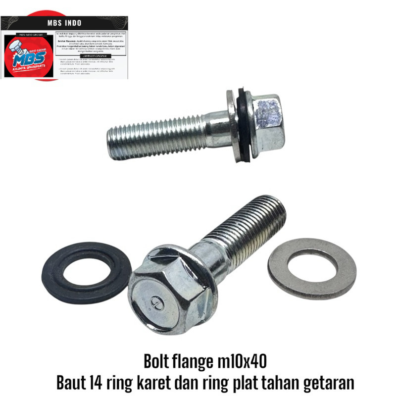 BOS BAUT MBS Bolt Flange M10x40 BAUT 14 ring karet ring plat tahan getaran baut dudukan kenalpot sho