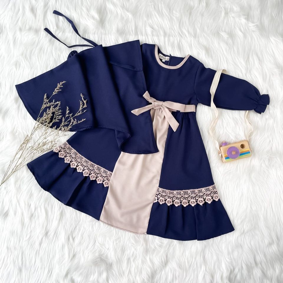 Gamis anak kanza set kerudung fashion terbaru (S M L XL) By Keysya