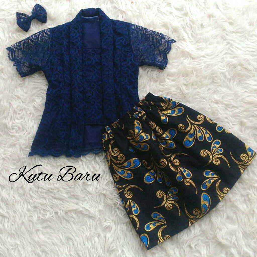 KEBAYA KARTINI BROKAT  KUTUBARU WARNA BIRU NAVI LUCU BUAT ANAK
