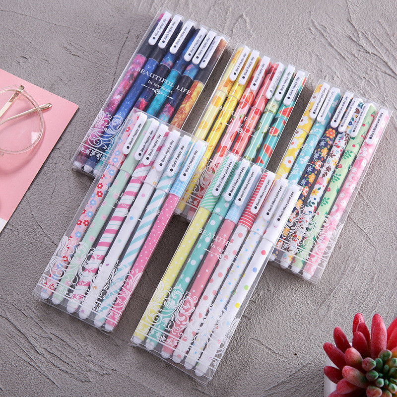 

6 pcs/lot Cute Gel Pen Blue/Black Cute Kawaii Cartoon Colored School Office Writing Stationary Pens 0.5mm Supplies