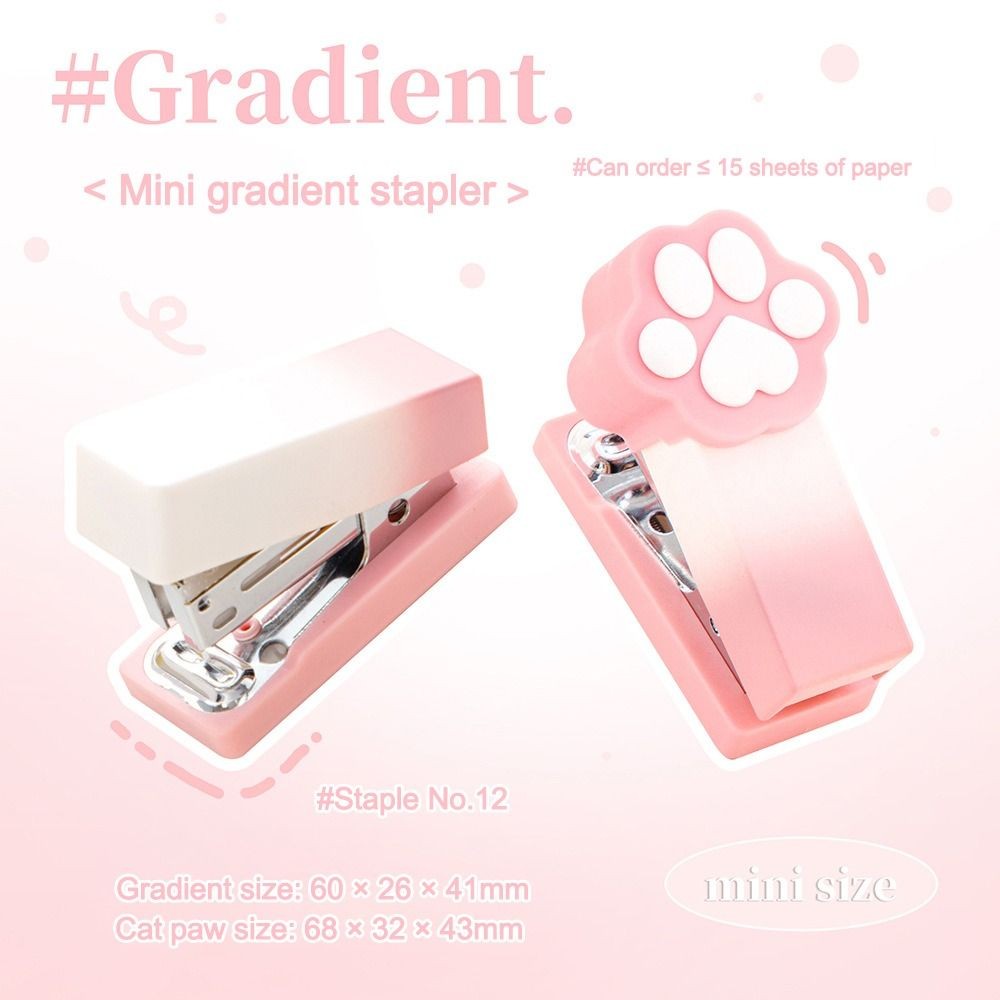 

Portable Gradient Cat Claw Mini Stapler with Staples Multifunctional Paper Binder Binding Machine Back to School Gifts