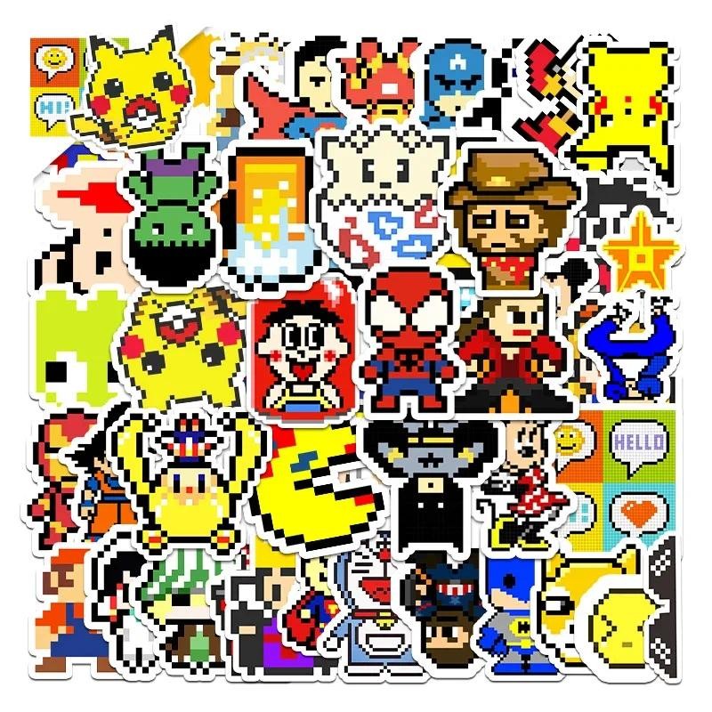 

54Pcs Pixel Mix Spiderman Marvel Pokemon Stickers Laptop Skateboard Phone Luggage Motorcycle Cute DIY Decal Sticker Toys