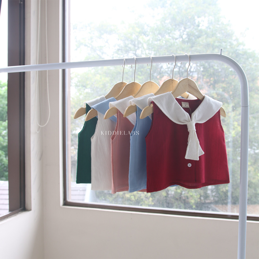 BENO_SHOP.ID Kiddielabs [5 WARNA 1-8 Tahun] Nami Linen Top Atasan Anak Sailor Neck Anak Perempuan Ba