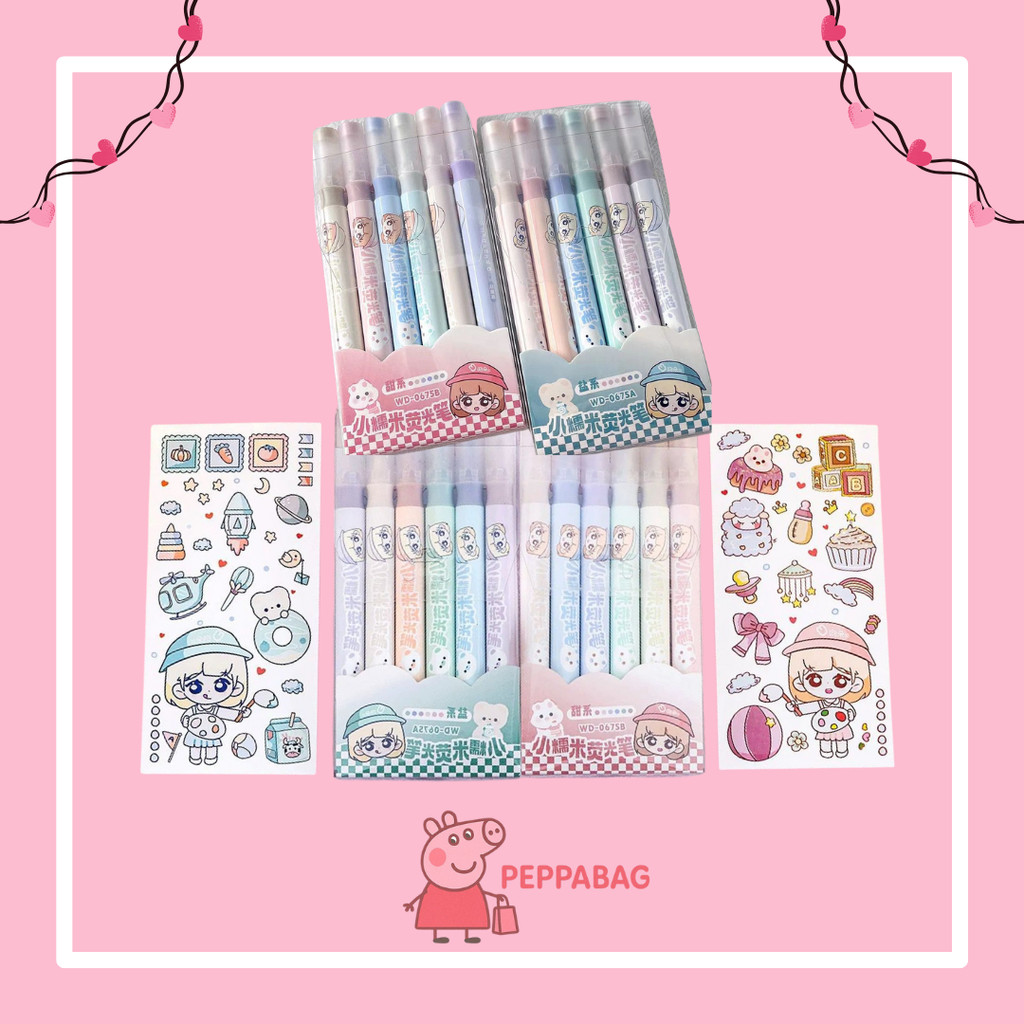 

Stabilo /stabillo warna/stabilo / karakter lucu / estetik stabilo isi 6 warna pastel - ES0352