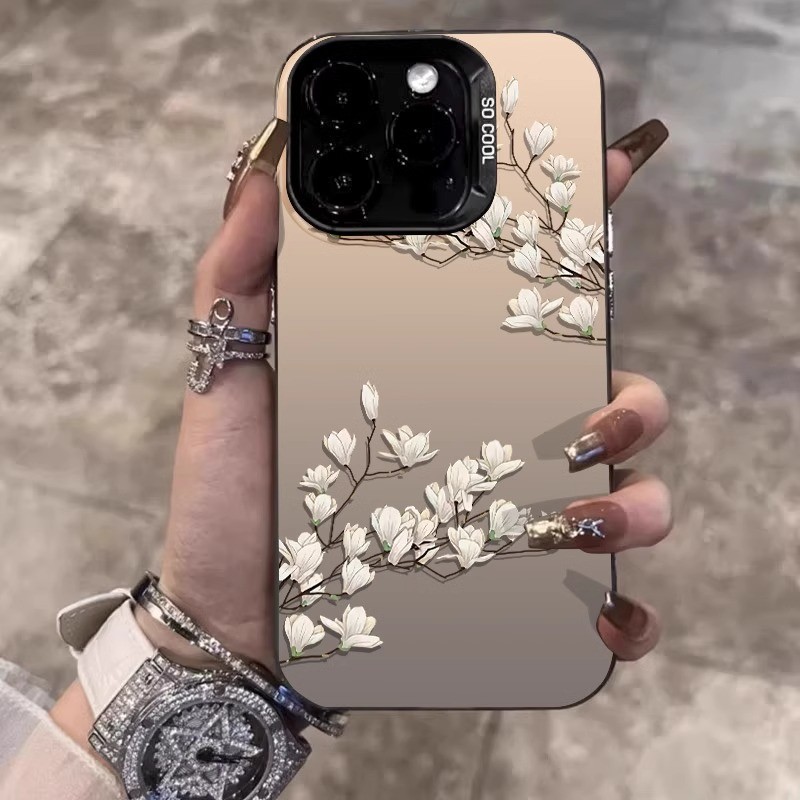 Nudesign Magnolia putih Simplified Sesuai untuk phone case OPPO a16 aesthetic a18 premium a5s one pi