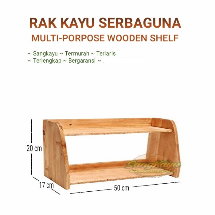 Rak kayu susun 2 tingkat rak bumbu rak dapur rak bunga rak buku dll - KAYU MAHONI