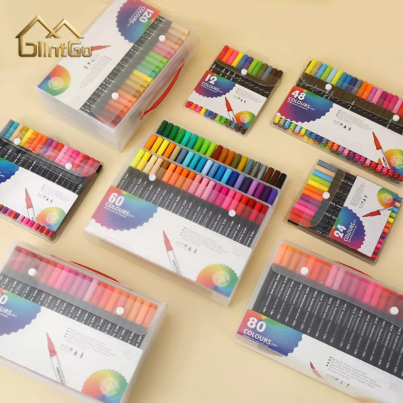 

Marker Drawing Pen Brush Pen Dual Tips 36/60/100/120 Warna Set Quick Dry Anak Sekolah untuk Sketsa & Kaligrafi